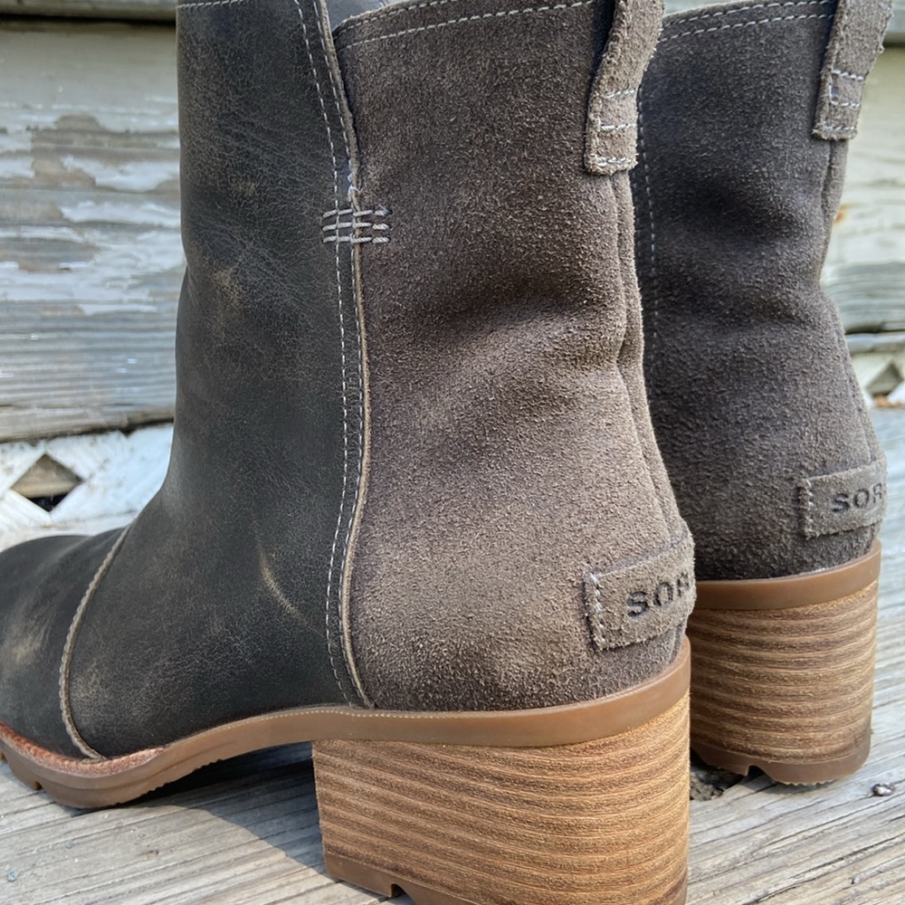 SOREL Cate Waterproof Leather & Suede Stacked Heel Boot Women’s Size 10 - Picture 10 of 14